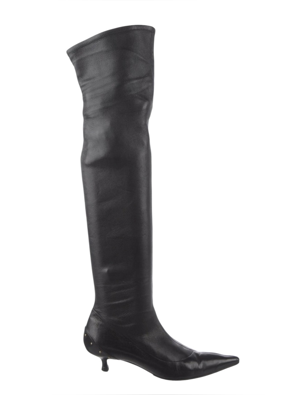 GUCCI TOM FORD FW 2003 Runway Black Leather Studded Kitten Heel OTK Boots 37
